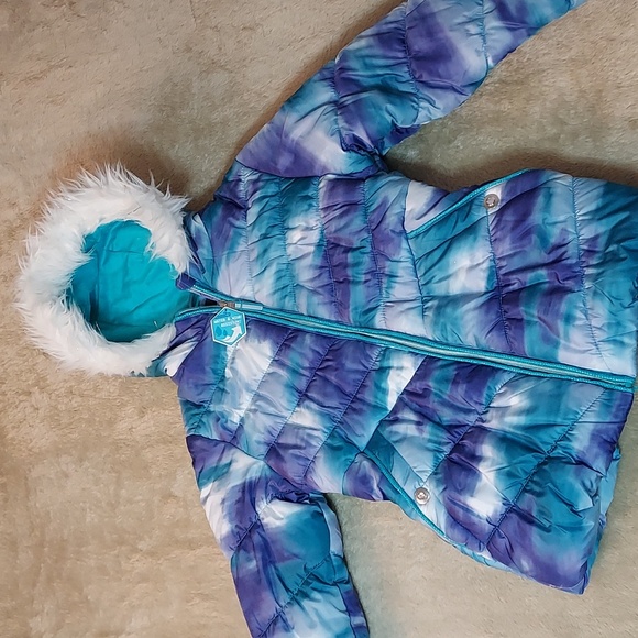 Girls Cheetah Tie Dye Printed Puffer Hoody with Faux Fur Trim